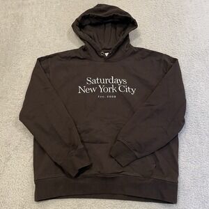 Saturdays NYC Hoodie Mens Large Brown Ditch Miller Standard Sweatshirt FLAWS